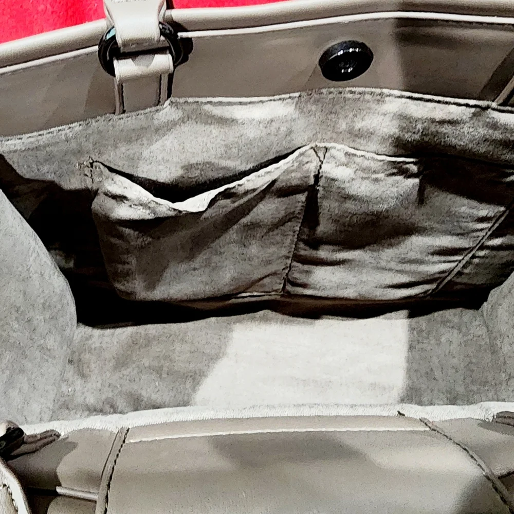 Taupe Structured Tote Bag with Monogram Accent